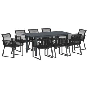 vidaXL Garden Dining Set 9 pcs Black Steel and poly rattan