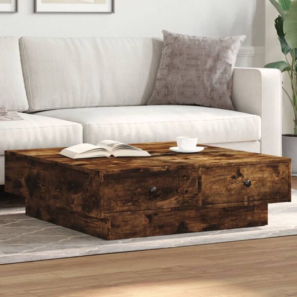 vidaXL Coffee Table Smoked Oak 90x90x28 cm Engineered Wood