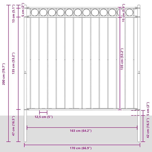 vidaXL Garden Fence Assen Steel 1.7x1.5 m Black