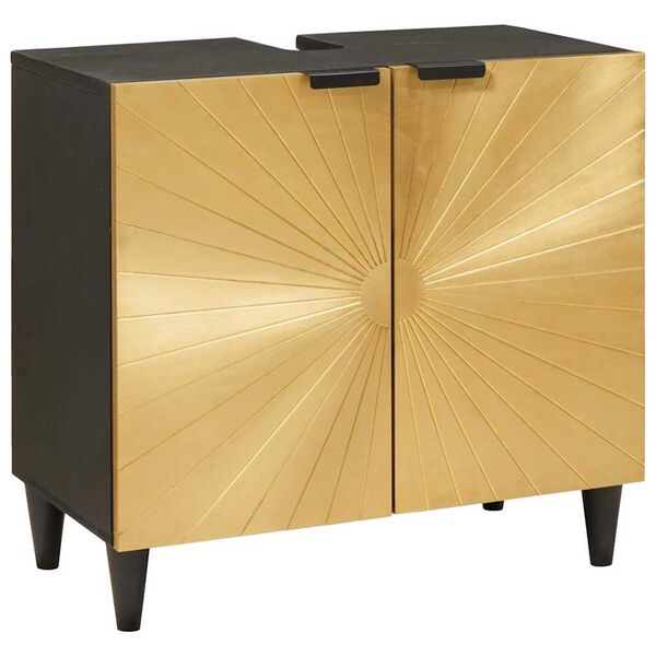 vidaXL Sink cabinet Black and Gold 62 x 33 x 58 cm Solid Mango Wood