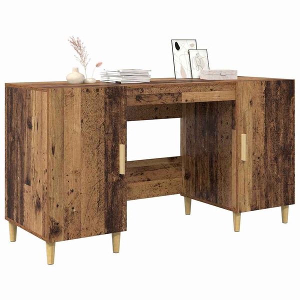 vidaXL Desk with Shelf Old Wood 140 x 50 x 75 cm Engineered Wood