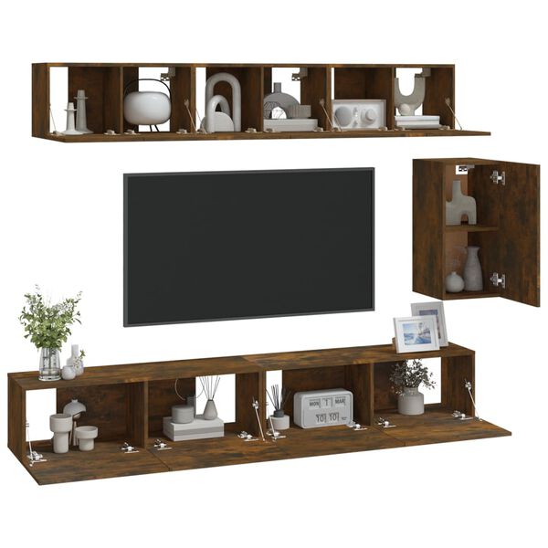 vidaXL 6 Piece TV Cabinet Set Smoked Oak Engineered Wood