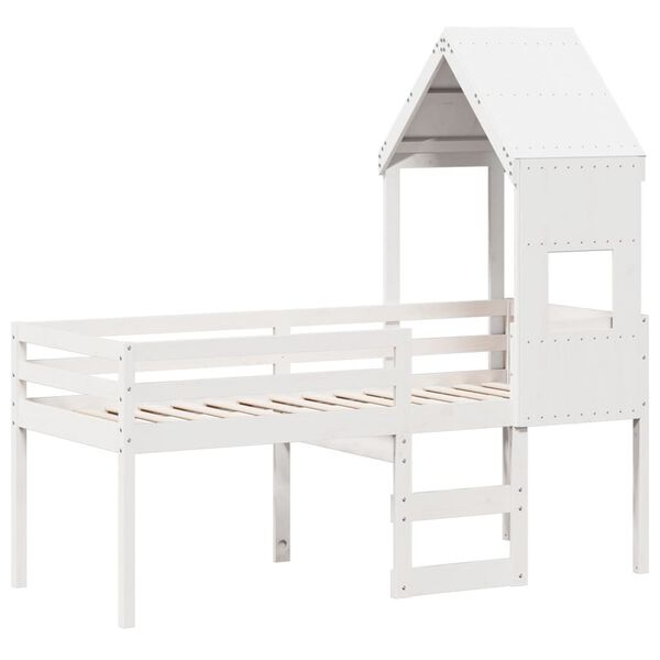 vidaXL High Sleeper Bed without Mattress White 90x190 cm Single Solid Wood Pine