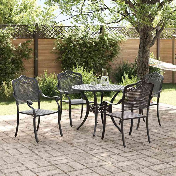 vidaXL Garden Dining Set 5 pcs Black 90 x 90 x 75 cm Cast Aluminium