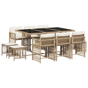 vidaXL 11 Piece Garden Dining Set with Cushions Beige Poly Rattan