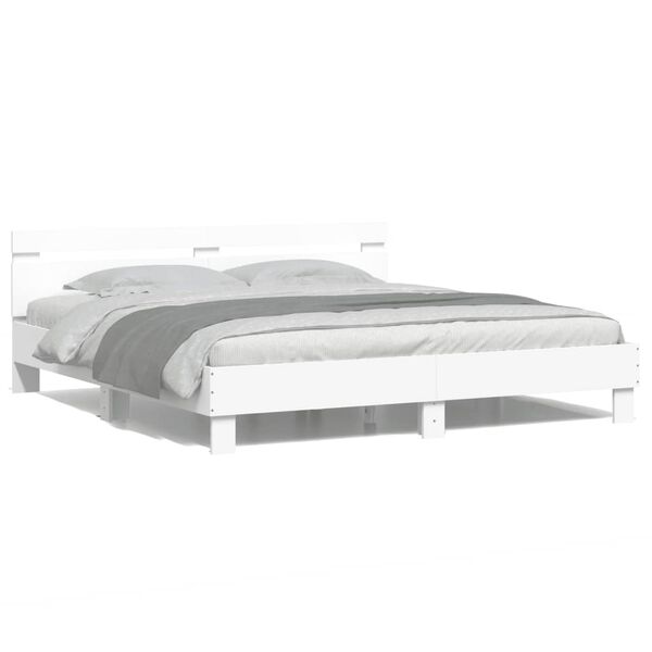 vidaXL Bed Frame with LED without Mattress White 160x200 cm