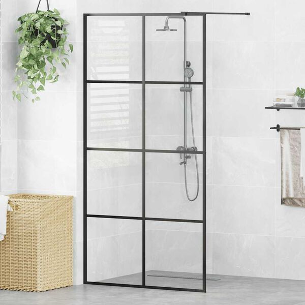 vidaXL Walk-in Shower Wall with Clear ESG Glass 100x195 cm Black