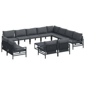 vidaXL Garden Sofa Set with Cushion 13 pcs Black Steel