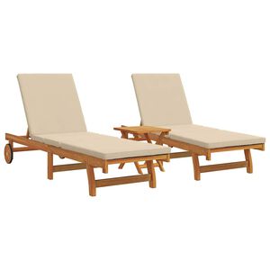 vidaXL Sun Lounger Reclining 2-person 3 pcs Brown Solid Acacia Wood