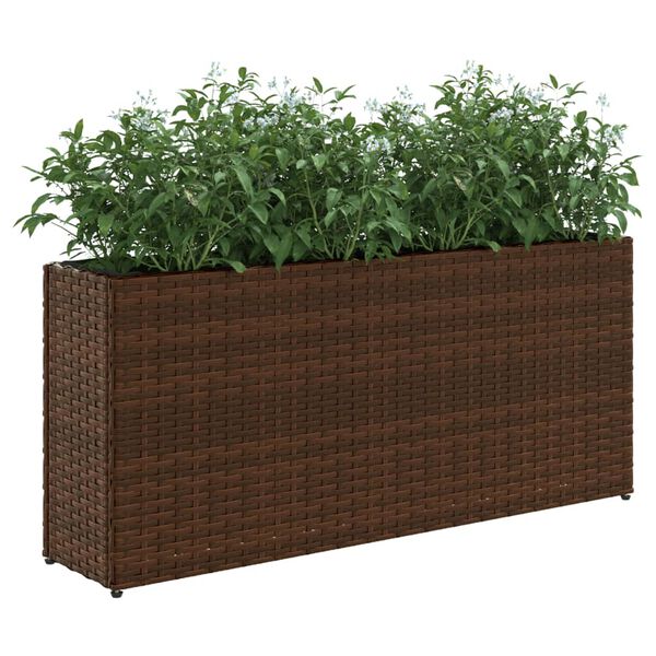 vidaXL Garden Planter with 2 Pots Brown 90x20x40 cm Poly Rattan
