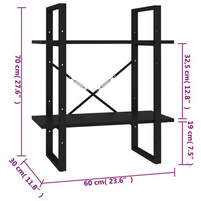 vidaXL 2-Tier Book Cabinet Black 60x30x70 cm Engineered Wood
