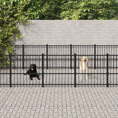 vidaXL Outdoor Dog Kennel Steel 14.11 m²