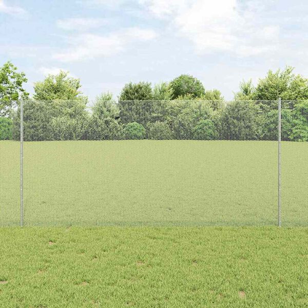 vidaXL Fence with Post Silver 1.2 x 50 m Steel