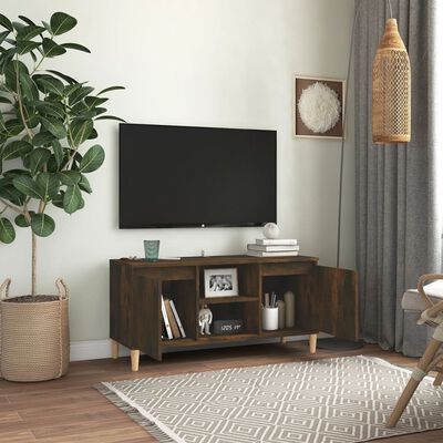 vidaXL TV Cabinet with Solid Wood Legs Smoked Oak 103.5x35x50 cm