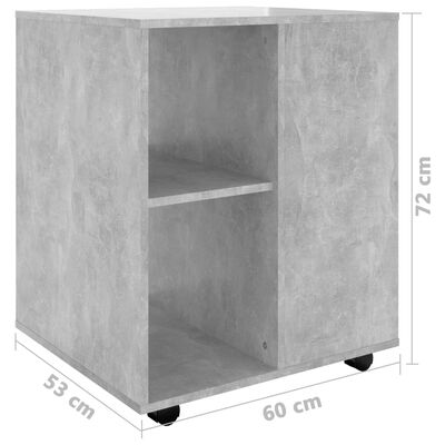 vidaXL Rolling Cabinet Concrete Grey 60x53x72 cm Engineered Wood