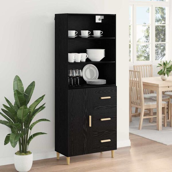 vidaXL Highboard Black Oak 69.5 x 34 x 180 cm Engineered Wood