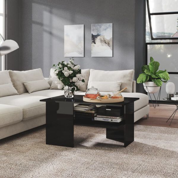 vidaXL Coffee Table High Gloss Black 90x60x46.5 cm Engineered Wood