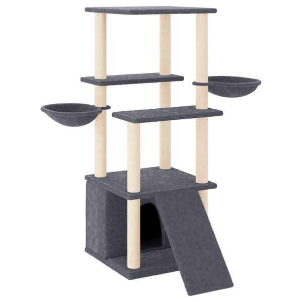 vidaXL Cat Tree with Sisal Scratching Posts Dark Grey 133 cm