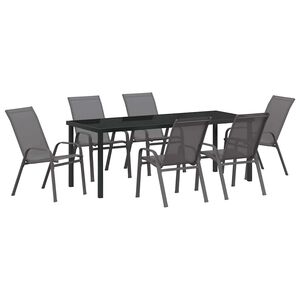 vidaXL Garden Dining Set 7 pcs Grey and Black Powder-coated Steel