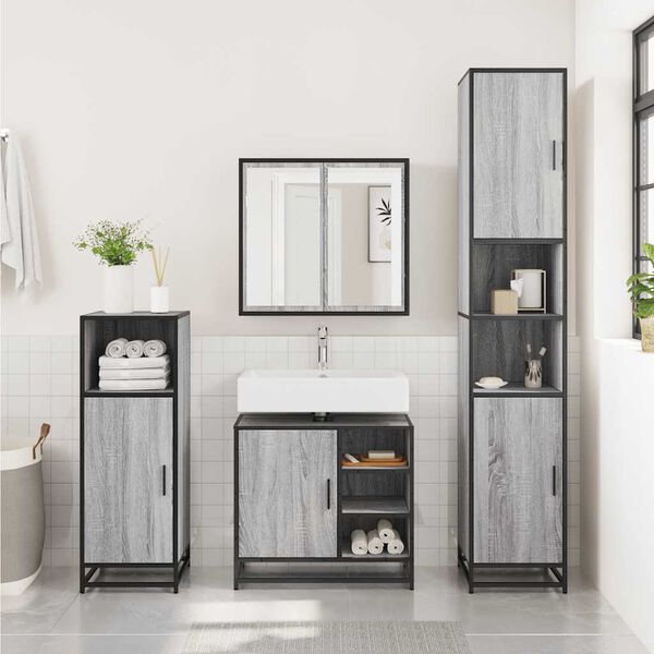 vidaXL Bathroom Sink Cabinet Grey Sonoma 65x33x60 cm Engineered Wood