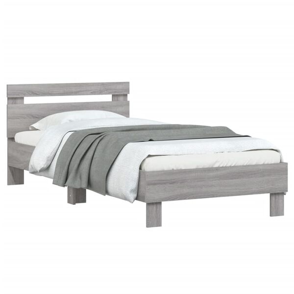 vidaXL Bed Frame without Mattress with Headboard Grey Sonoma 75x190 cm Small Single