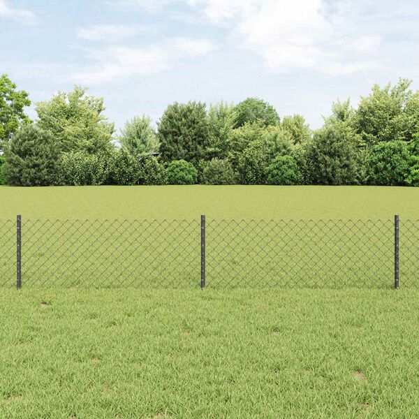 vidaXL Fence with Post Grey 0.4 x 25 m Steel and PVC