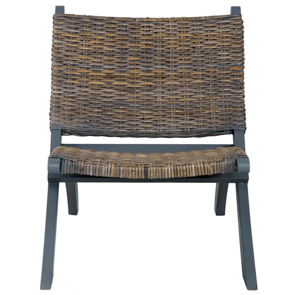 vidaXL Relaxing Chair Grey Natural Kubu Rattan and Solid Mahogany Wood