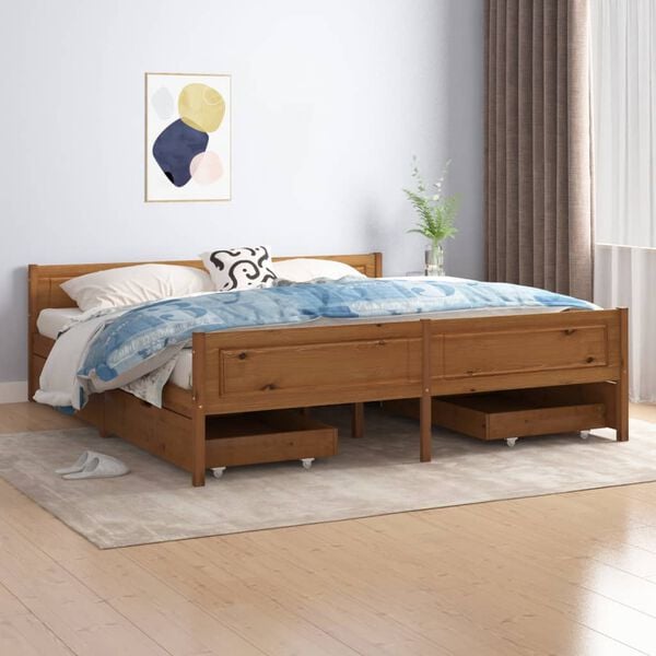 vidaXL Bed Frame without Mattress Honey Brown Solid Wood 180x200 cm Super King (322115+2x321987)