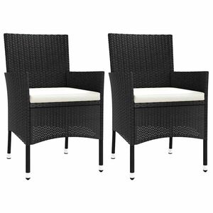 vidaXL Garden Chairs with Cushions 2 pcs Black Poly Rattan