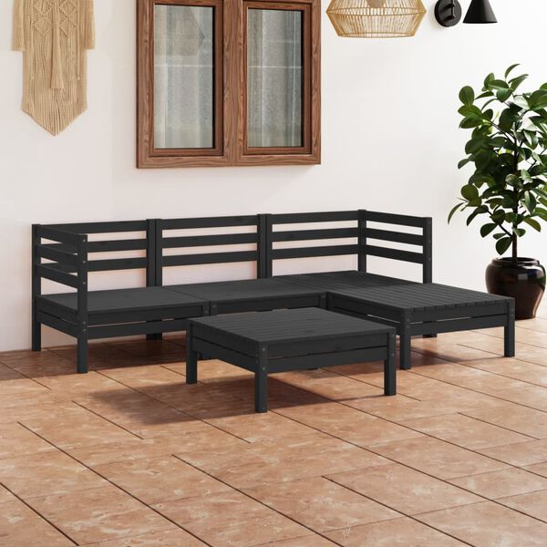 vidaXL 5 Piece Garden Lounge Set Solid Pinewood Black