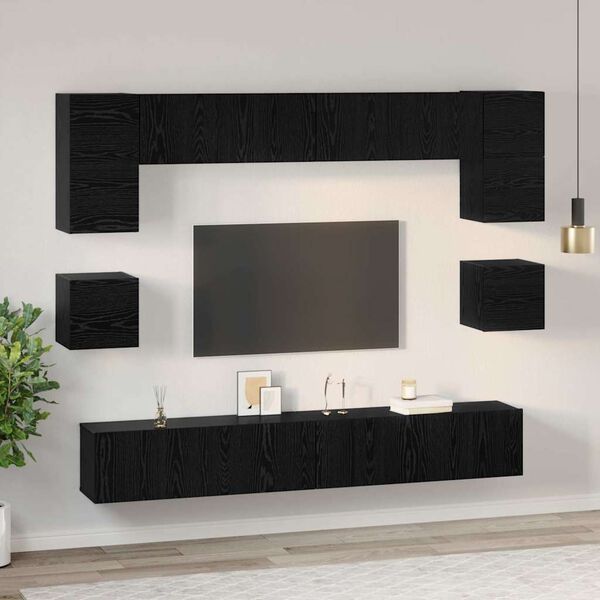 vidaXL TV Cabinet Set Wall-mounted 8 pcs Black Oak Engineered Wood