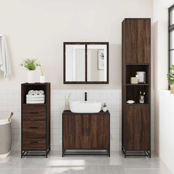 vidaXL Bathroom Cabinet Brown Oak 35x37.5x100 cm Engineered Wood