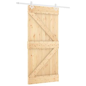 vidaXL Sliding Door Natural and White 100 x 210 cm Solid Pine Wood