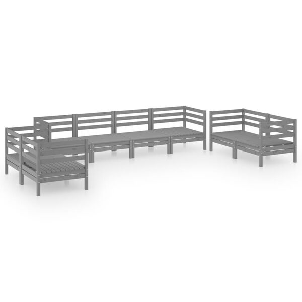 vidaXL 8 Piece Garden Lounge Set Grey Solid Pinewood
