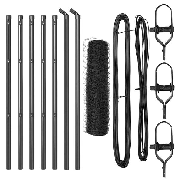 vidaXL Fence with Posts Grey 0.5 x 10 m PVC-coated steel