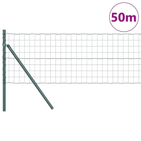 vidaXL Fence with Post Green 0.6 x 50 m Steel and PVC