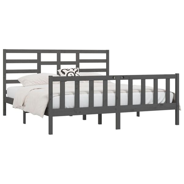 vidaXL Bed Frame without Mattress Grey 200x200 cm Solid Wood Pine