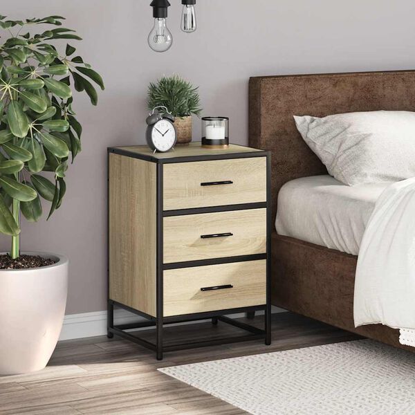 vidaXL Bedside Cabinet Sonoma Oak 40x34.5x60 cm Engineered Wood and Metal