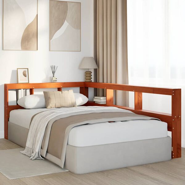 vidaXL Bookcase Headboard L-Shaped Wax Brown 120 cm Solid Wood Pine