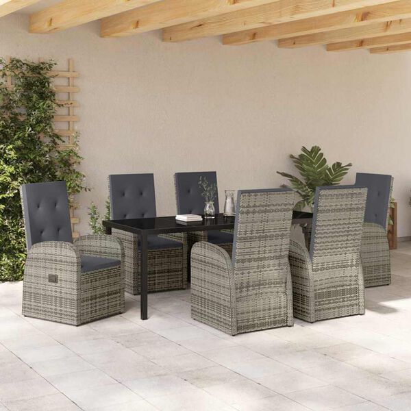 vidaXL Garden Dining Set with Cushion 7 pcs Grey Poly Rattan