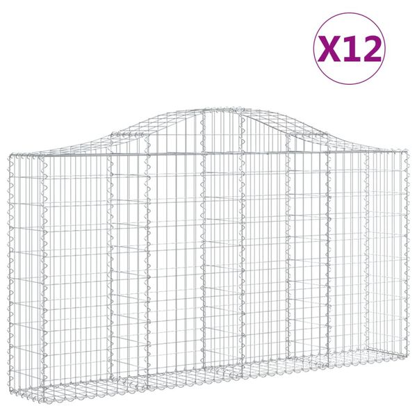 vidaXL Arched Gabion Baskets 12 pcs 200x30x100/120 cm Galvanised Iron