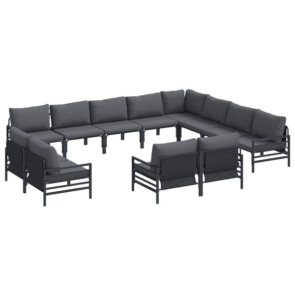 vidaXL Garden Sofa Set with Cushion 12 pcs Black Steel