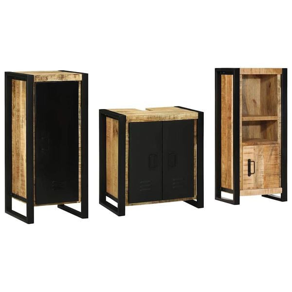 vidaXL Bathroom Furniture Set 3 pcs Brown and Black Solid Mango Wood