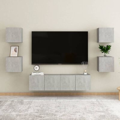 vidaXL Wall Mounted TV Cabinets 4 pcs Concrete Grey 30.5x30x30 cm