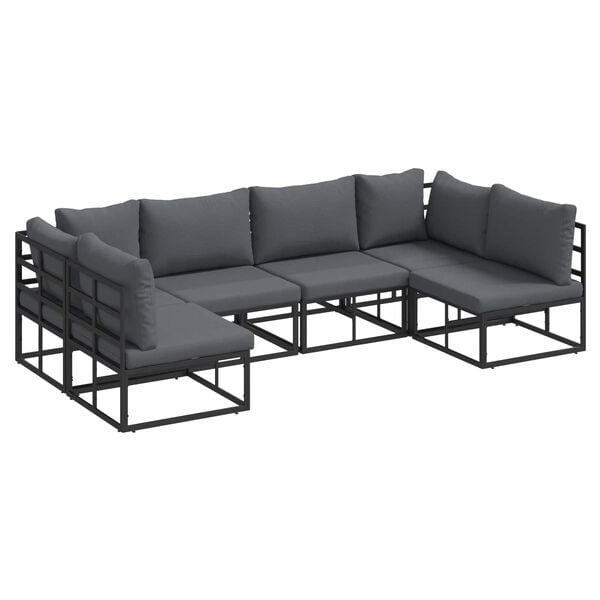 vidaXL Garden Sofa Set with Cushion 6 pcs Black Aluminium