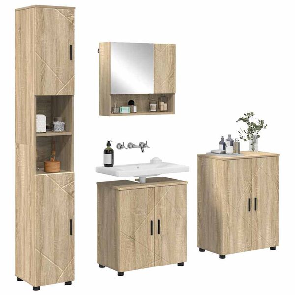 vidaXL Bathroom Furniture Set 4 pcs Sonoma Oak Engineered wood & Metal