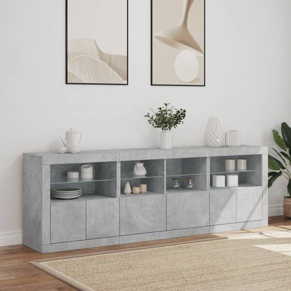 vidaXL Sideboard with LED Lights Concrete Grey 202x37x67 cm