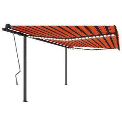 vidaXL Manual Retractable Awning with LED 4x3.5 m Orange and Brown