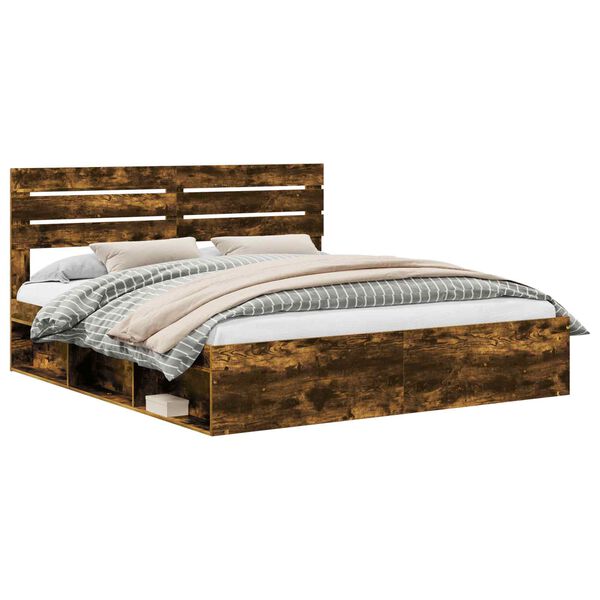 vidaXL Bed Frame Smoked Oak 180 x 200 cm Solid Pine Wood