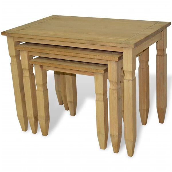 vidaXL Three Piece Nesting Table Set Mexican Pine Corona Range